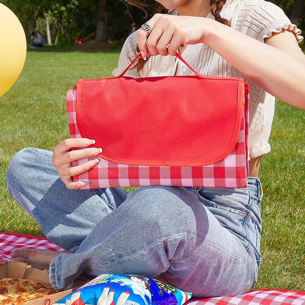 Large Beach Blanket Outdoor Picnic Blankets, Foldable Waterproof Sand Free beach Mat for Festival BBQ Park Grass Lawn Camping Hiking Travel Concerts,Suitable for 2-4 people (Classic Red Check,80x60in)