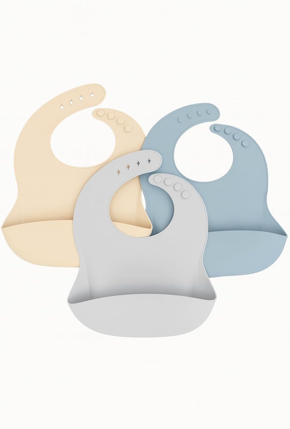 Silicone Baby Bibs (Pack of 3) with Food Catcher Pocket – Waterproof, Easy to Clean, Adjustable & Comfortable for Infants & Toddlers