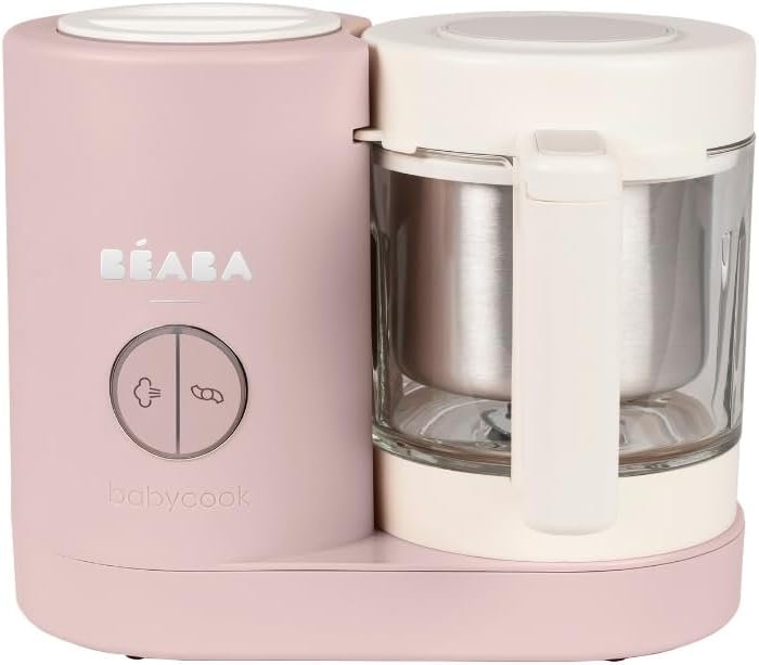 BEABA Babycook NEO Baby Food Maker, Borosilicate Glass & Stainless Steel, 42 oz. Capacity for Multi-Stage Use, Inventor & Global Leader of Baby Food Processors, Trusted for over 35 years, Cotton Candy