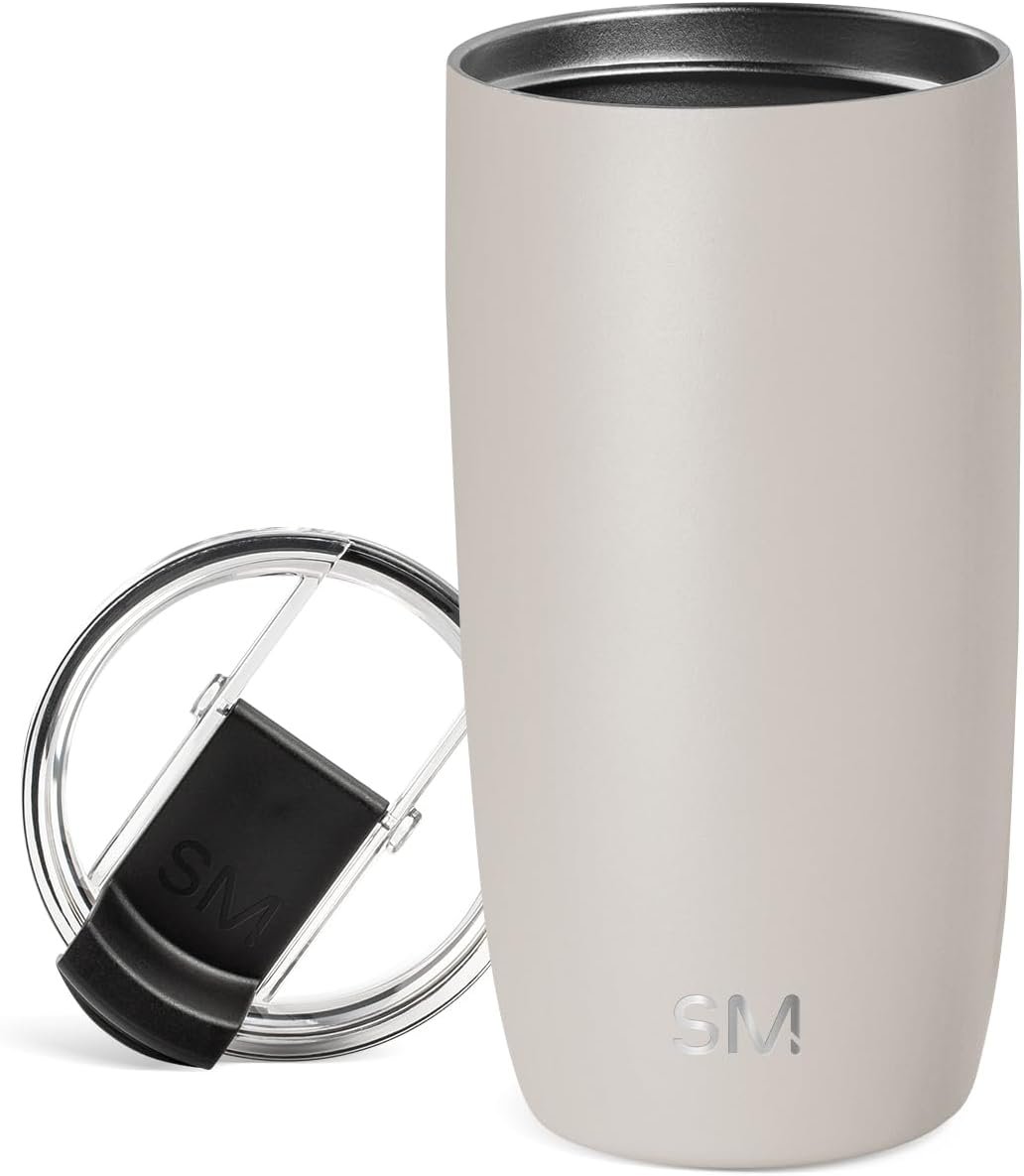 Simple Modern Travel Coffee Mug with Lid | 16oz | Beige | Voyager Coffee Cup, Coffee Tumbler for Hot & Iced Drinks | Insulated Stainless Steel Travel Mug | Almond Birch