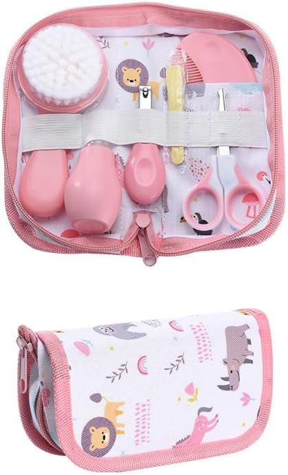 Baby Grooming Kit, Infant Safety Care Set with Hair Brush Comb Nail Clipper Nasal Aspirator,Baby Essentials Kit for Newborn Girls Boys (Pink)
