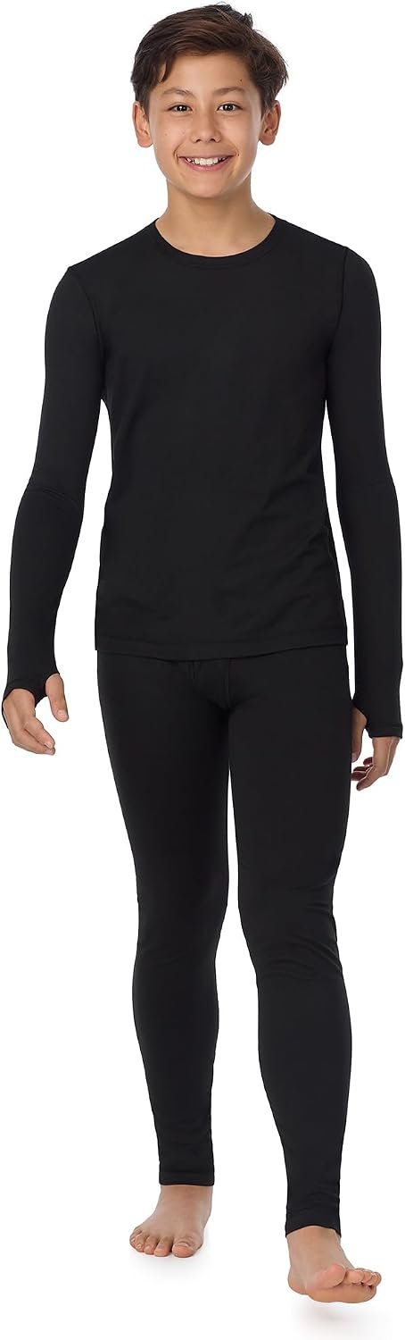 Cuddl Duds Lightweight 2 Piece Active Base Layer Matching Sets for Boys | Kids Everyday Activewear, Long Sleeve Top & Leggings, Back to School & Gym Clothes, Breathable Moisture Wicking Lounge Set