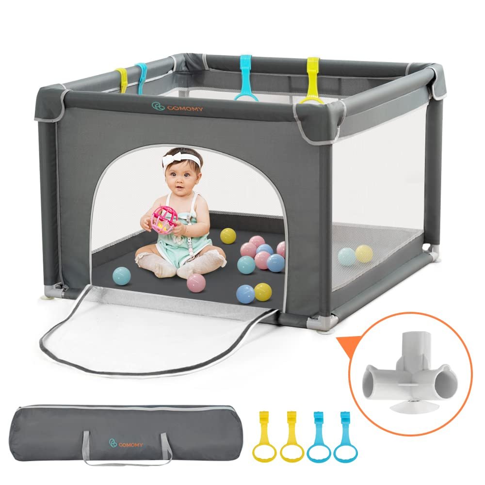 COMOMY Playpens for Babies and Toddlers, 36″x36″ Small Baby Play Pens | Activity Center for Safe and Non-Slip Baby Fence, Full Mesh Design, Indoor & Outdoor Kids Activity Center (Dark Grey)