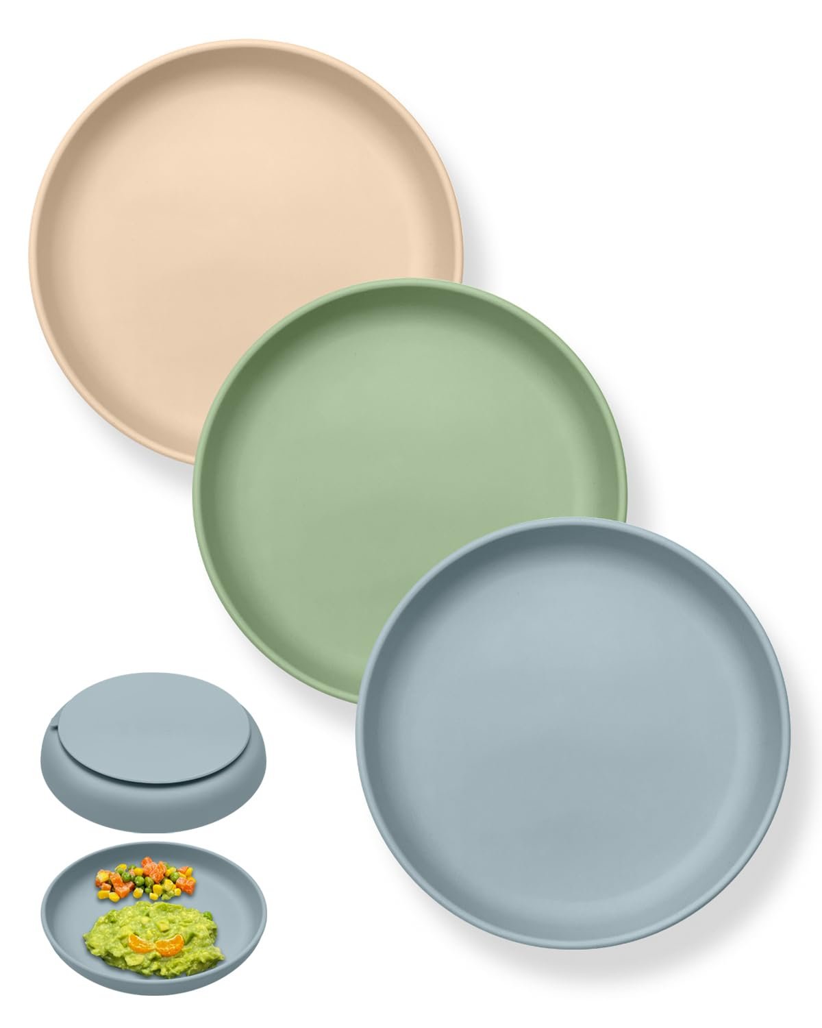 Baby Toddler Suction Plate, BPA Free Silicone & Dishwasher Safe | Classic kids dinner dishes (3 pack), Baby led weaning supplies, Non slip & non toxic, Unbreakable & stackable, Microwave safe