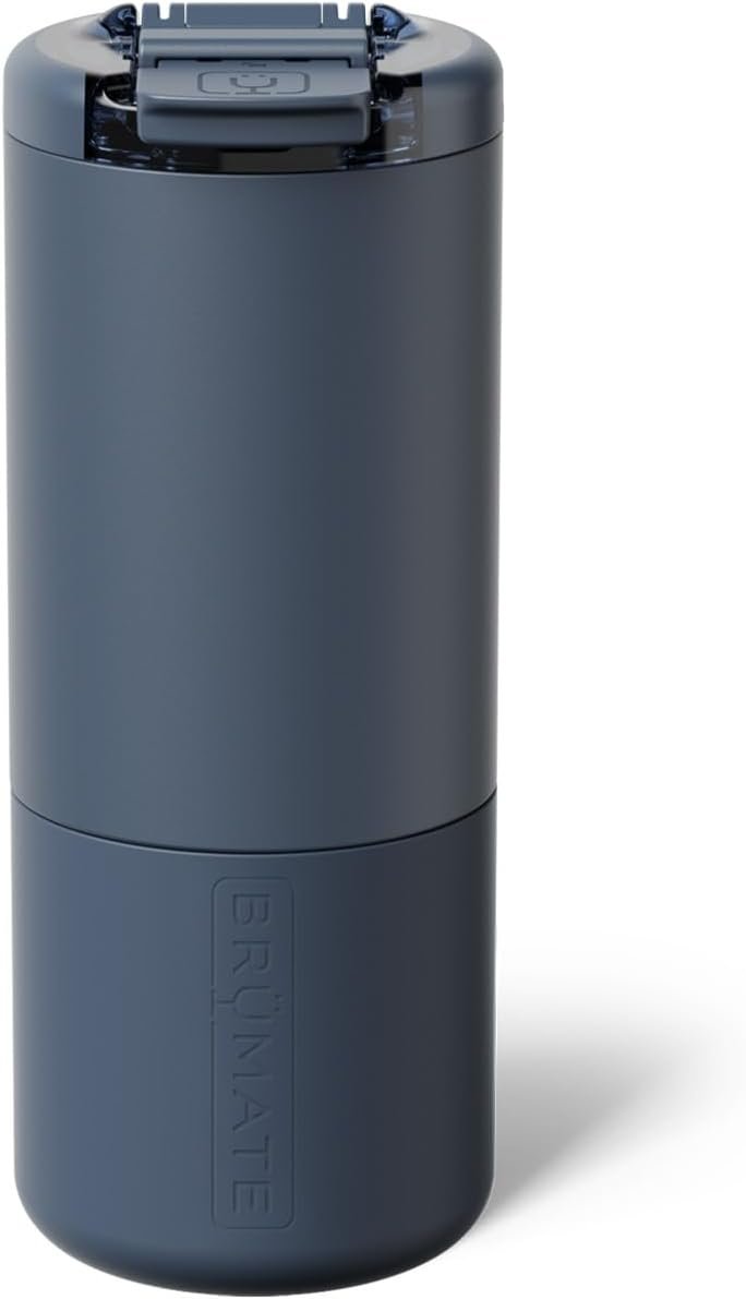 BrüMate Strova 18oz 100% Leakproof Insulated Coffee Mug | Ceramic-Lined Interior | Built-In Silicone Sleeve for Travel | Locking Flip Lid (Nightfall Blue)