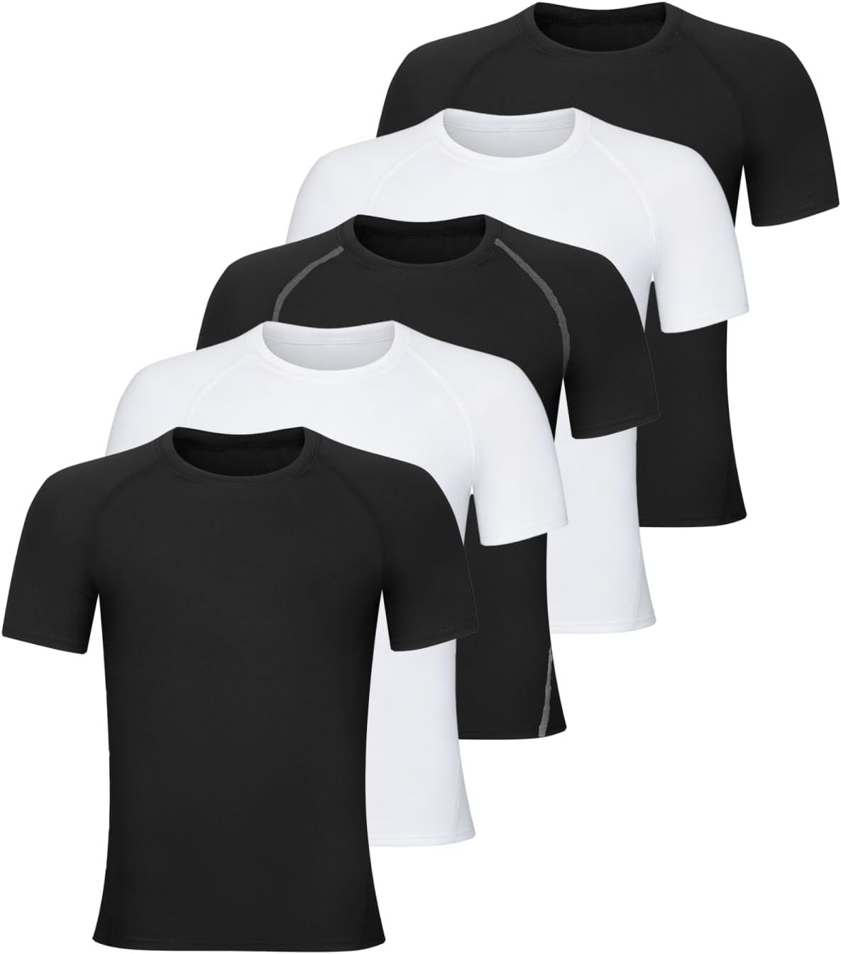 5 Pack Boys Compression Shirt Short Sleeve Athletic Base Layer | Kids Quick Dry Plain T-Shirts, Dri Fit Rash Guard Tees for Youth Basketball, Football, Workout Sports Shirts