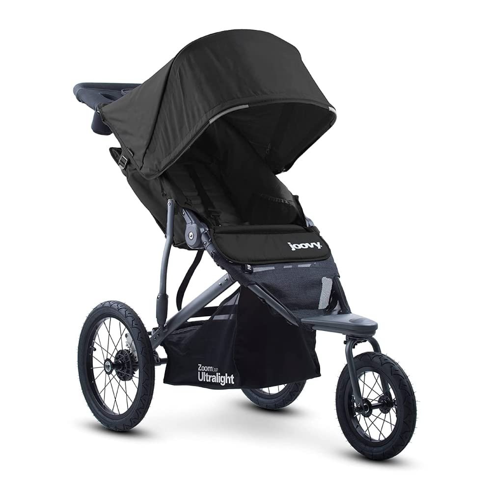 Joovy Zoom360 Ultralight Jogging Stroller, Black | High Child Seat, Shock-Absorbing Suspension, Extra-Large Air-Filled Tires, Parent Organizer, Air Pump, Easy One-Hand Fold