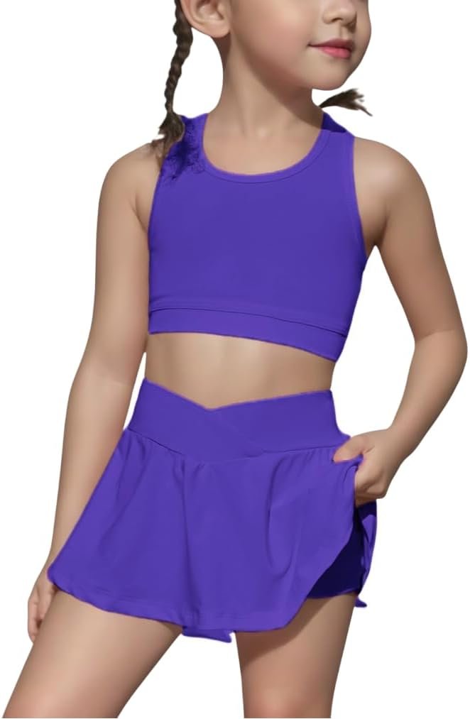 SOLY HUX Toddler Girl’s 2 Piece Workout Set Top and Skorts Athletic Outfits | Crop Tank Top with Skirt, Lightweight, Summer Clothes for Girls