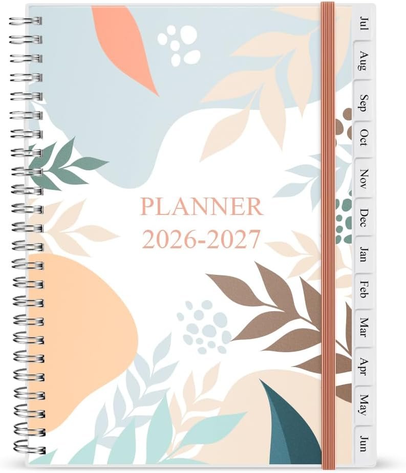 2026-2027 Planner – Weekly & Monthly Planner Runs July 2026 to Jun 2027, 6.25″ x 8.25″, 12 Monthly Tabs, 14 Notes Pages, Inner Pocket, Flexible Cover with Twin-Wire Binding, Planners 26-27