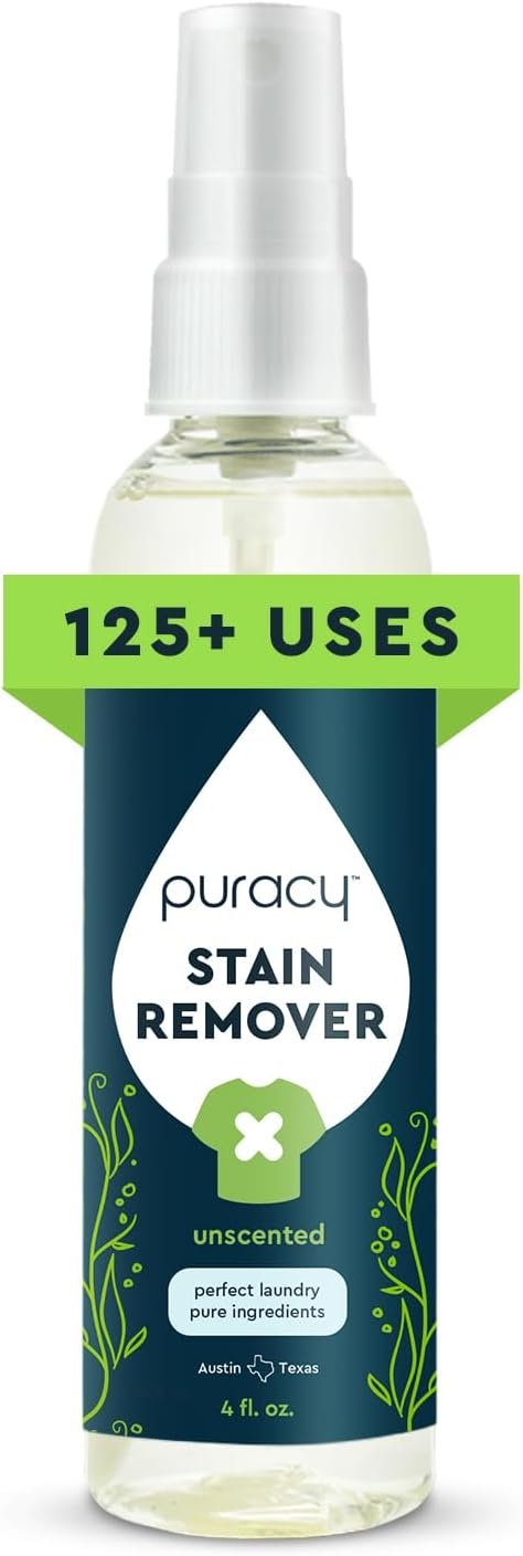 Puracy Stain Remover, Travel and Laundry Stain Cleaner for Clothes, Baby Essentials, Kids Stains, Oil and Fabric Spot Cleaner, (Stain Remover Spray, 4 fl oz)