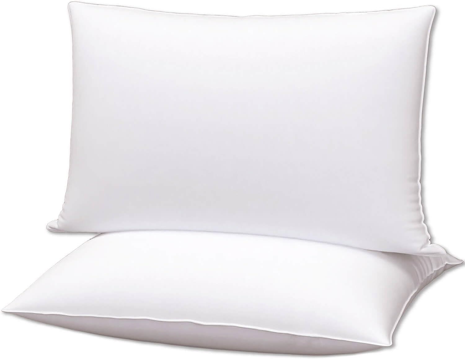 Flat Ultra Thin Bed Pillows Standard Size Pillow Set of 2 Extra Soft Down Alternative for Stomach Back Sleeper White 20x26inches