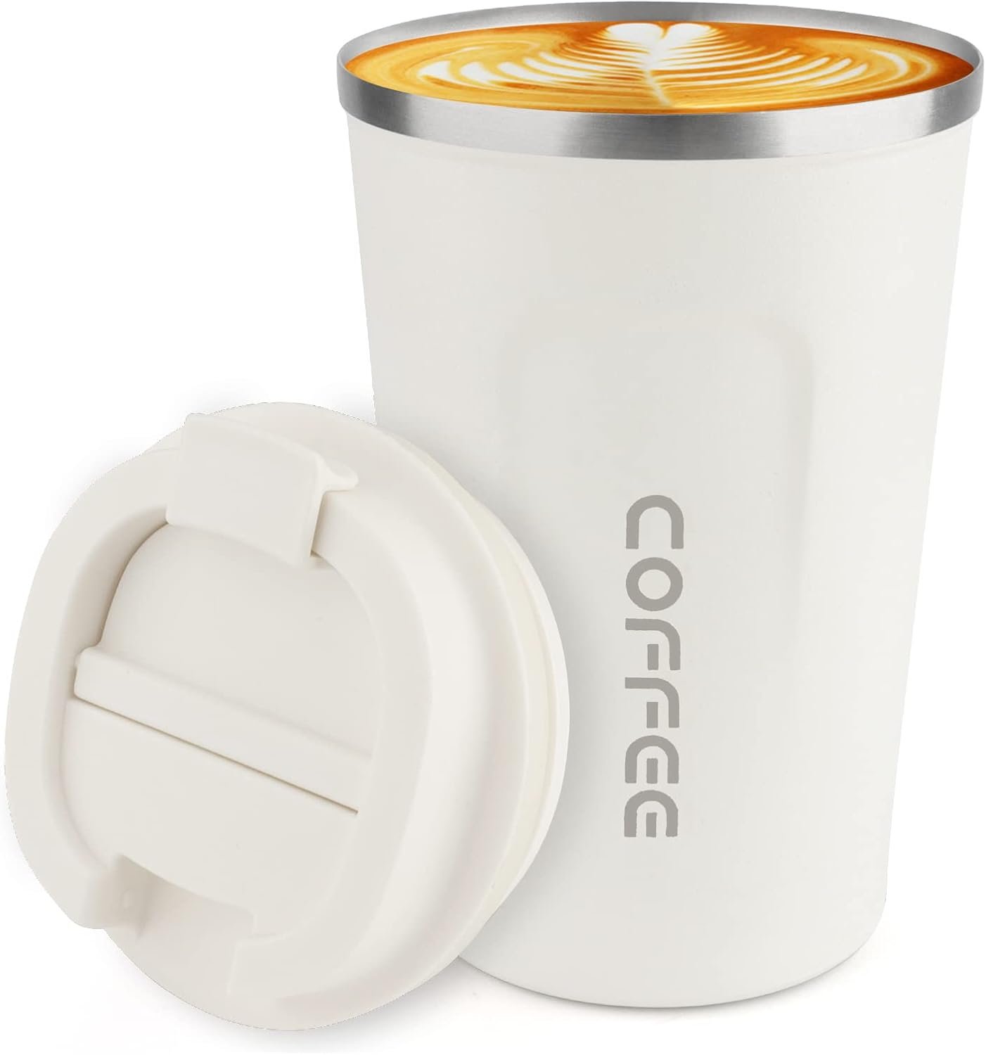 CS COSDDI 12 oz Stainless Steel Vacuum Insulated Tumbler – Coffee Travel Mug Spill Proof with Lid – Coffee Cup for Keep Hot/Ice Coffee,Tea and Beer (White)