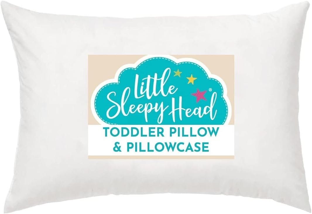 Toddler Bed Pillow with Cotton Pillow Case – 13×18 Kids Pillows for Sleeping, School, Travel & Daycare – Hypoallergenic Toddler Pillow 2 Year Old to 5 with Envelope Pillowcase (White)
