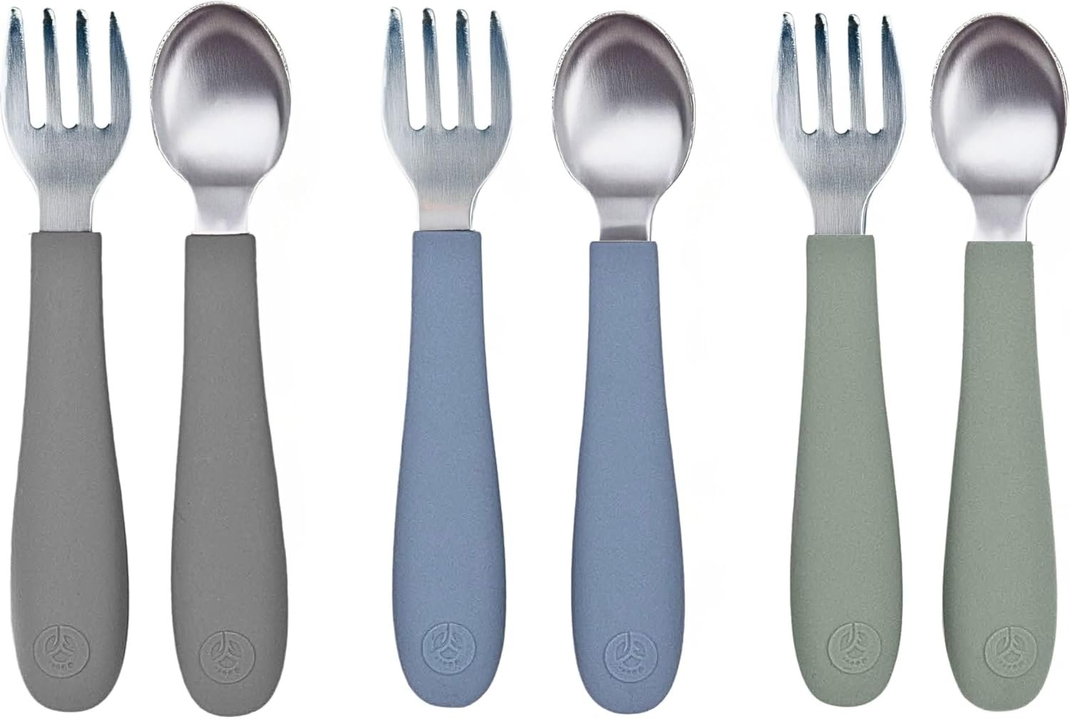 WeeSprout Toddler Utensils, 3 Forks & 3 Spoons, 18/8 Stainless Steel & Food Grade Silicone, Thick Easy-Grip Handles, Perfect Length For New Self Feeders, Gentle On Gums & Teeth, Dishwasher Safe
