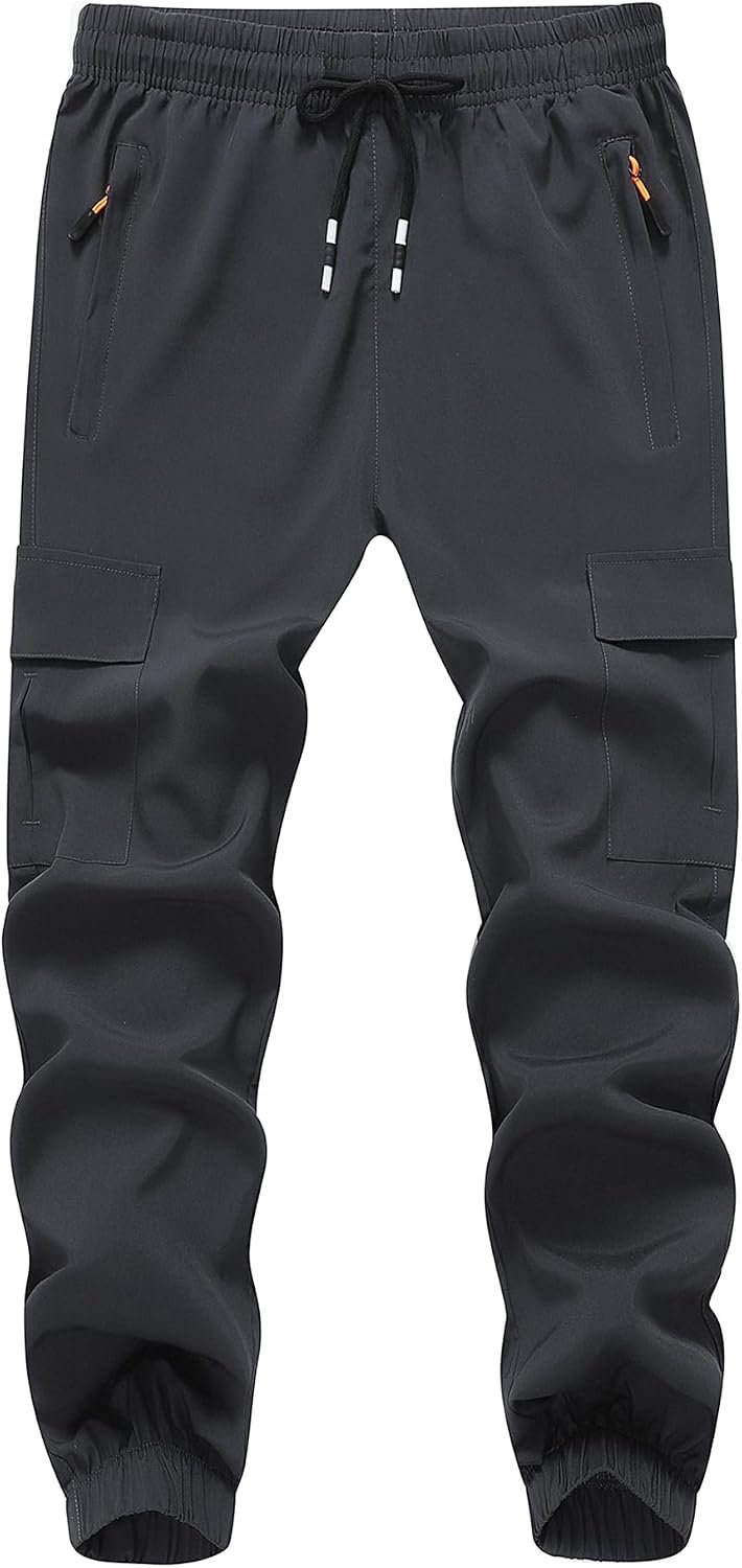 Boy’s Cargo Joggers Pants Youth Quick Dry Hiking Lightweight Pants for Sports Outdoor with Zipper Pockets