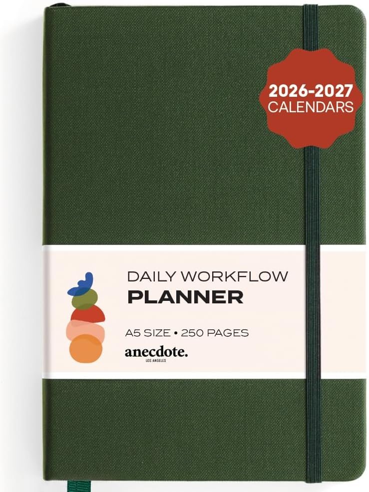 Anecdote Daily Planner w 2026-2027 Calendar, Start Anytime 26 Weeks Undated | 1 Page per Day | 8.5″ x 5.2″ | Hardcover To-Do List Organizer, Plan Your Success, Achieve Productivity Goals