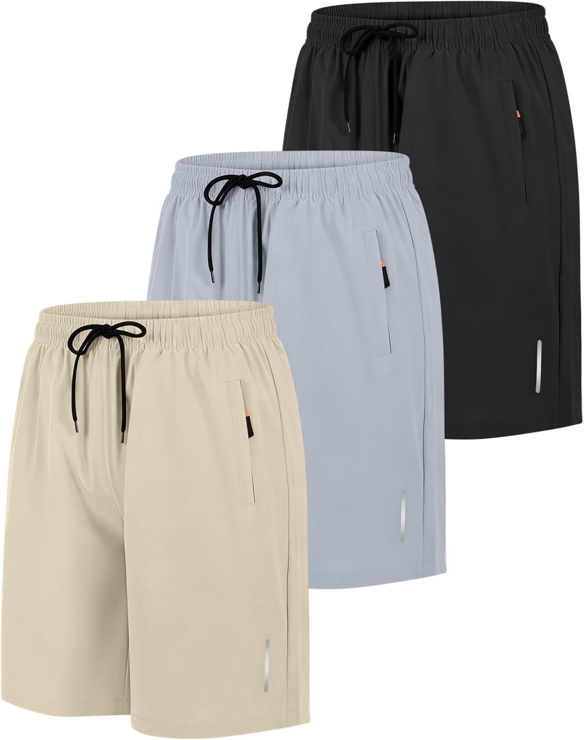 Resinta 3 Pack Boys Athletic Running Shorts with Zipper Pockets Quick Dry Lightweight Hiking Cargo Shorts for Gym Outdoors