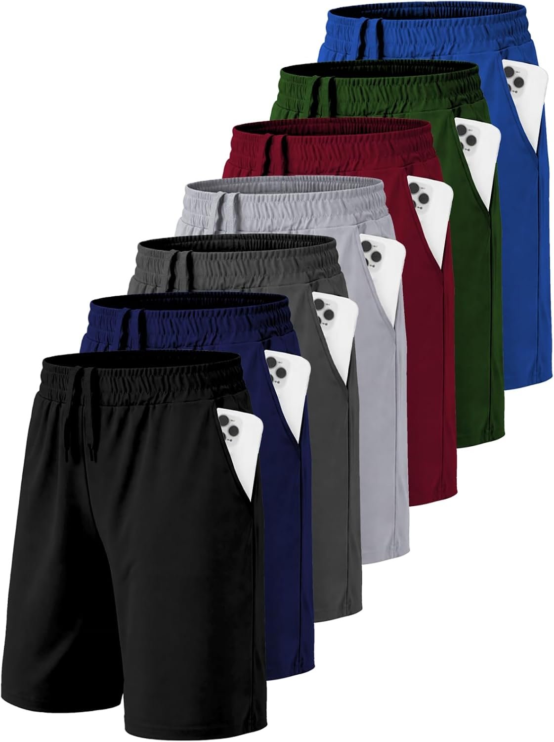 7 Pack Kids Athletic Shorts with Pockets, Quick Dry Basketball Shorts | Machine Washable, Weekly Rotation, Lightweight, Breathable, Running & Training, Youth & Teens