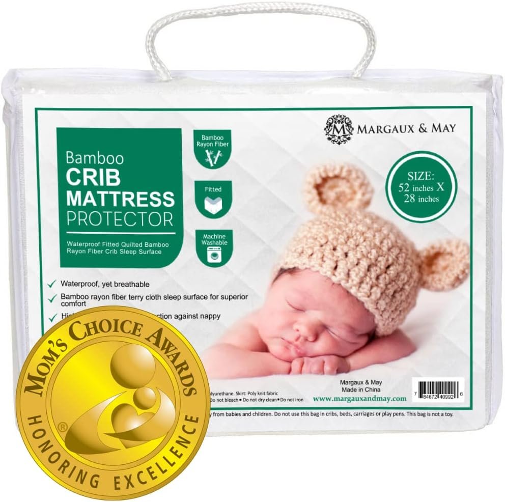 Margaux & May Waterproof Crib Mattress Protector, Oeko-TEX® Certified | Fitted, 28″ x 52″, Standard Crib Size, Mattress Protector Pad, Highly Absorbent Quilted Cover, Noiseless