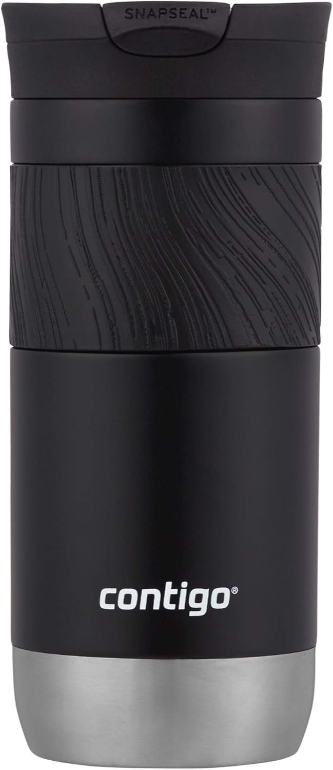Contigo Byron Vacuum-Insulated Stainless Steel Travel Mug with Leak-Proof Lid Reusable Coffee Mug or Water Bottle BPA-Free 16oz Licorice Keeps Beverages Hot for 6 Hours or Cold for 12 Hours