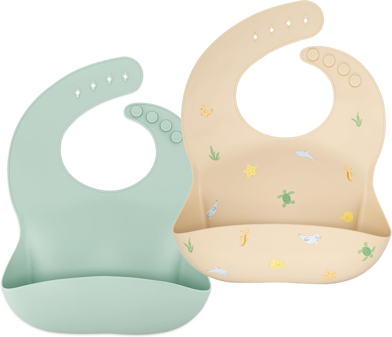 AVA + OLIVER Silicone Bib Set of 2, Waterproof, with Adjustable Neck