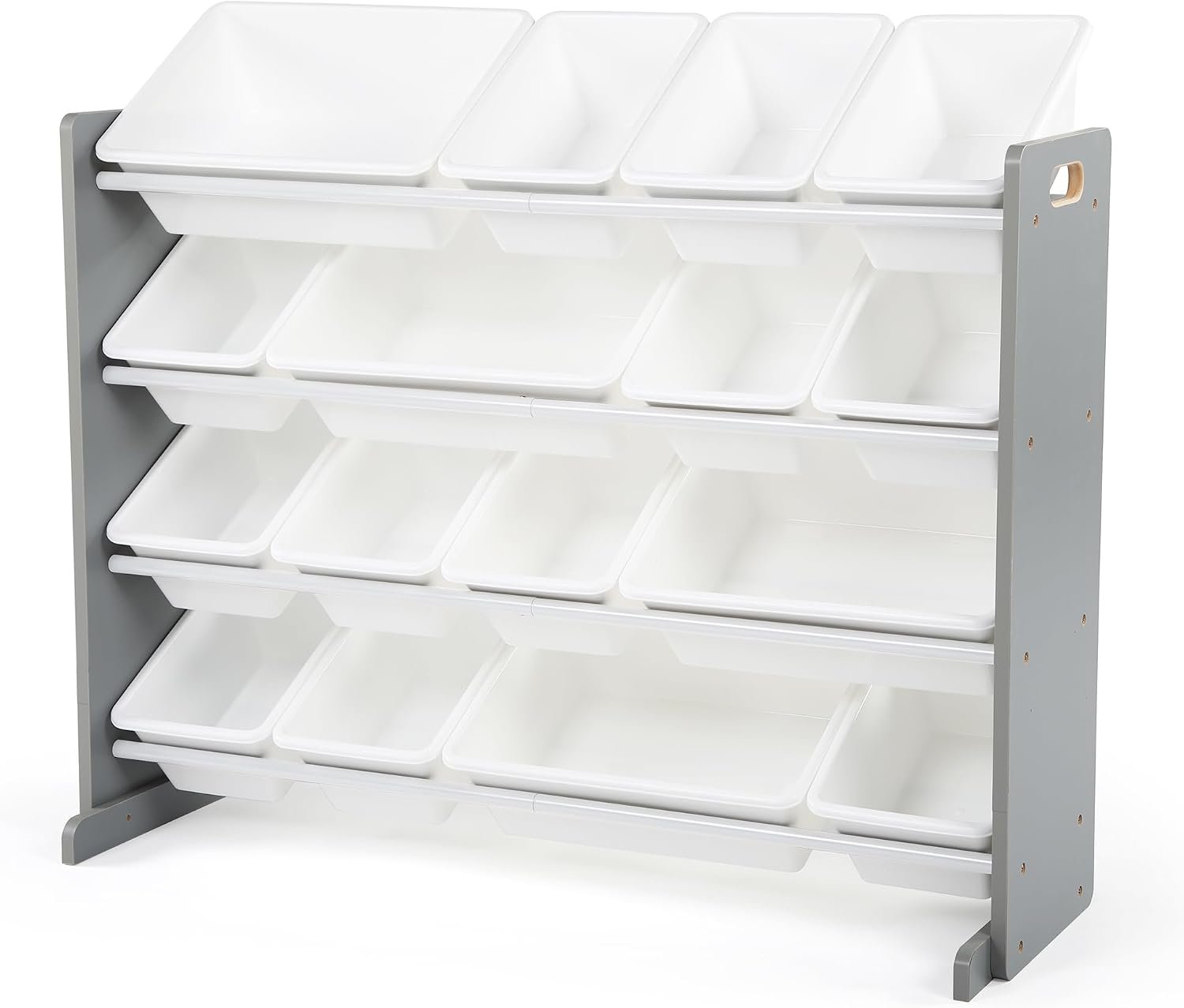 Humble Crew Kids Toy Organizer with 16 Bins, 4 Tier Storage for Playroom | Sturdy wood and steel toddler shelf, removable BPA-free containers, wall anchor anti-tip safety kit for bedroom or classroom