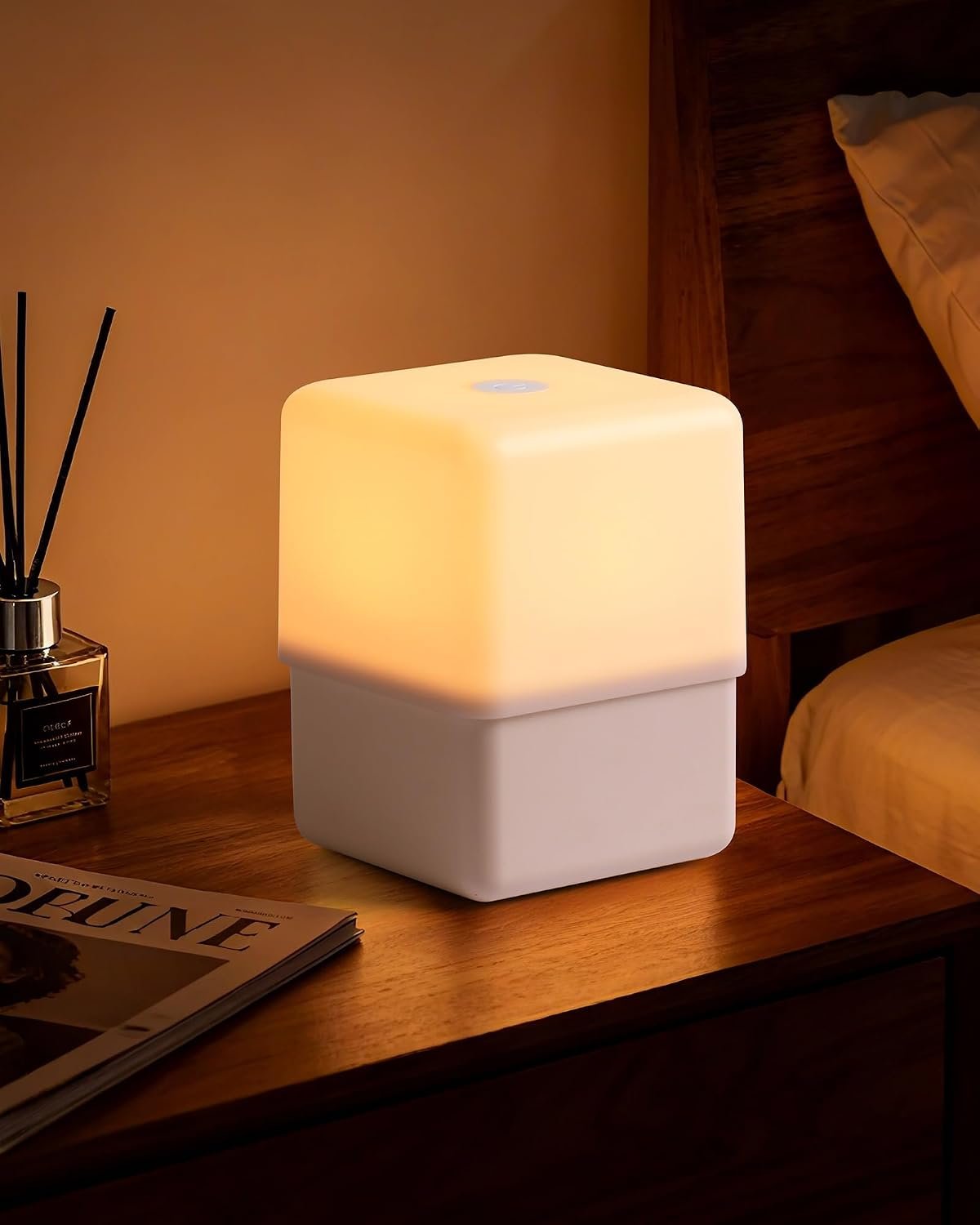 JJ&RY Cool Lift Touch Lamps for Nightstand, Cordless Warm Night Light for Baby Nursery/Sleep Aid, Dimmable/2600K Amber/2000mAh Rechargeable, Small Bedside Nightlight for Kids and Adults’ Bedroom