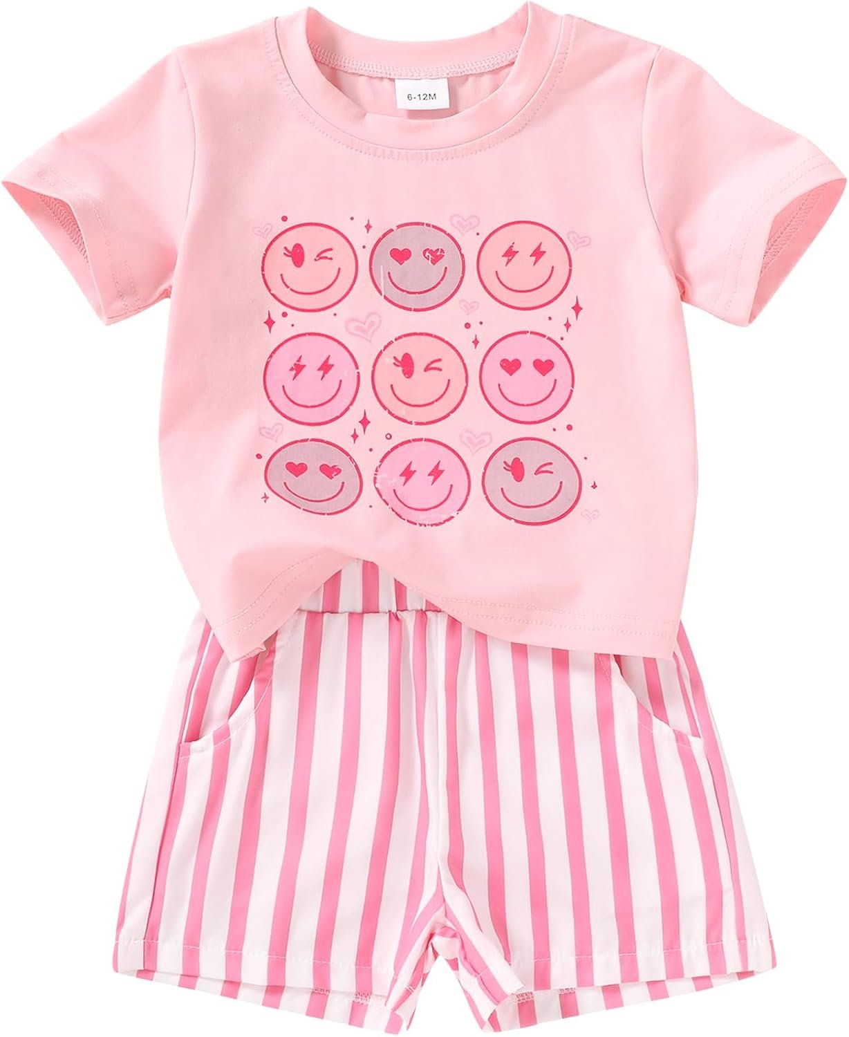 Toddler Baby Girls Summer Outfits Smiley Face Short Sleeve T-Shirt + Shorts Set Cute 2Pcs Clothes 6M-5T
