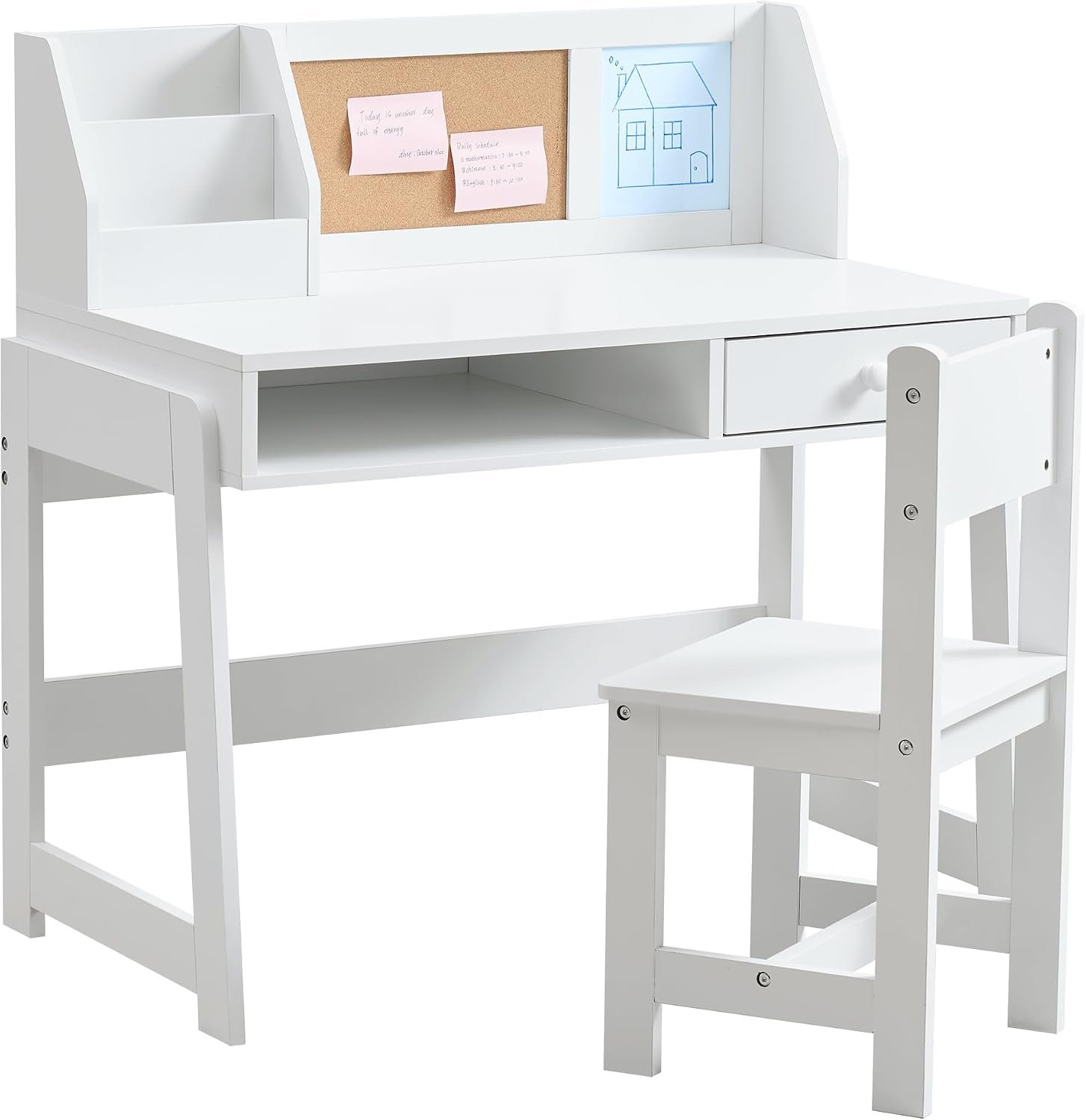 Kids Study Desk and Chair Set, Student Table and Chair Set with Storage Shelf, Wooden Kids Desk with Hutch, Children Writing Table for Home School