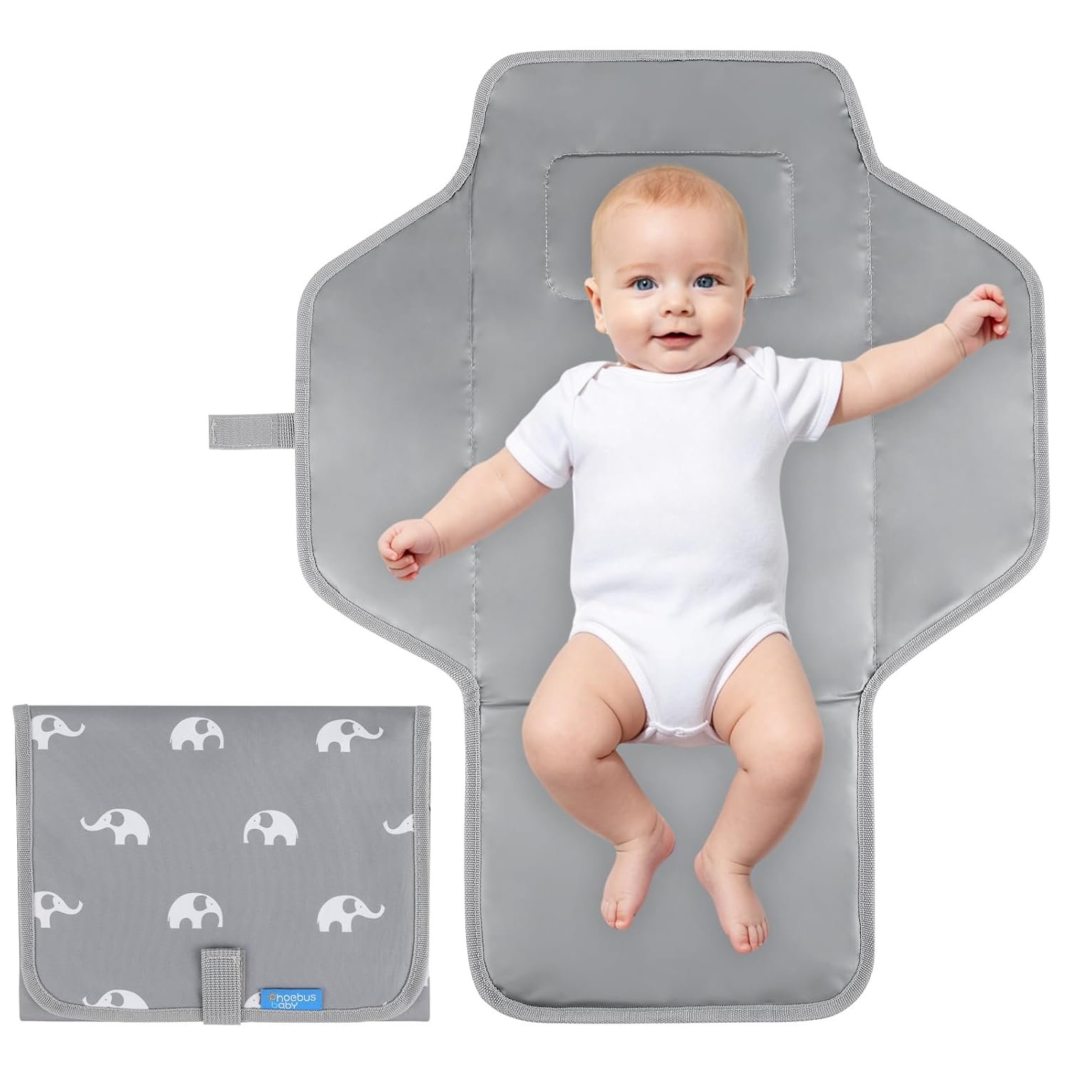Portable Changing Pad — Foldable Travel Diaper Changing Mat, One-Hand Open Waterproof Baby Changer for On-the-Go Moms, Fits Diaper Bag (Cute Elephant)