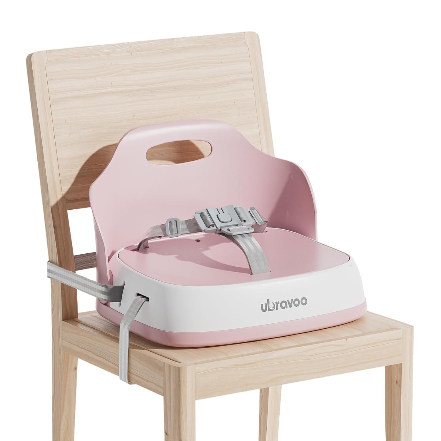 UBRAVOO Booster Seat for Kitchen Chair for Babies and Toddlers Pink | Foldable, 3-Point Harness, 6-36 Months, 33LBS, Fits Dining or Kitchen Chairs, For Home, Outdoors, Travel, Easy to Clean