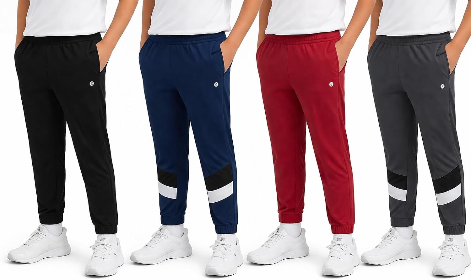 RBX Boys Sweatpants, 4-Pack Tricot Joggers, Elastic Waist & Pockets | Soft Stretch Fabric, Reinforced Stitching, Tapered Cuffs for Gym, Recess & School, Sizes 5 to 18-20 Big Kids