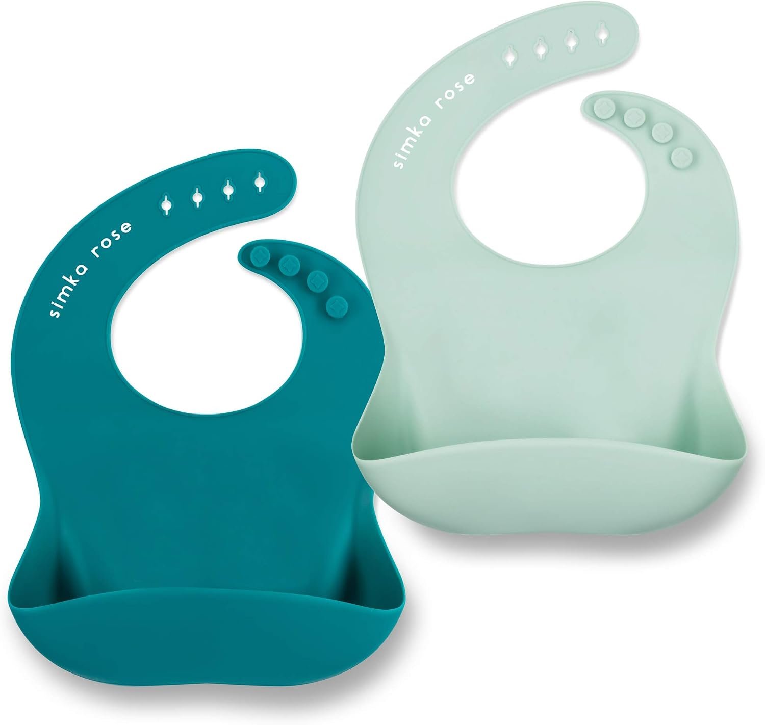 Simka Rose Silicone Baby Bibs with Food Catcher – Adjustable Soft Catch All Bib for Boys & Girls – High Chair Dining Table