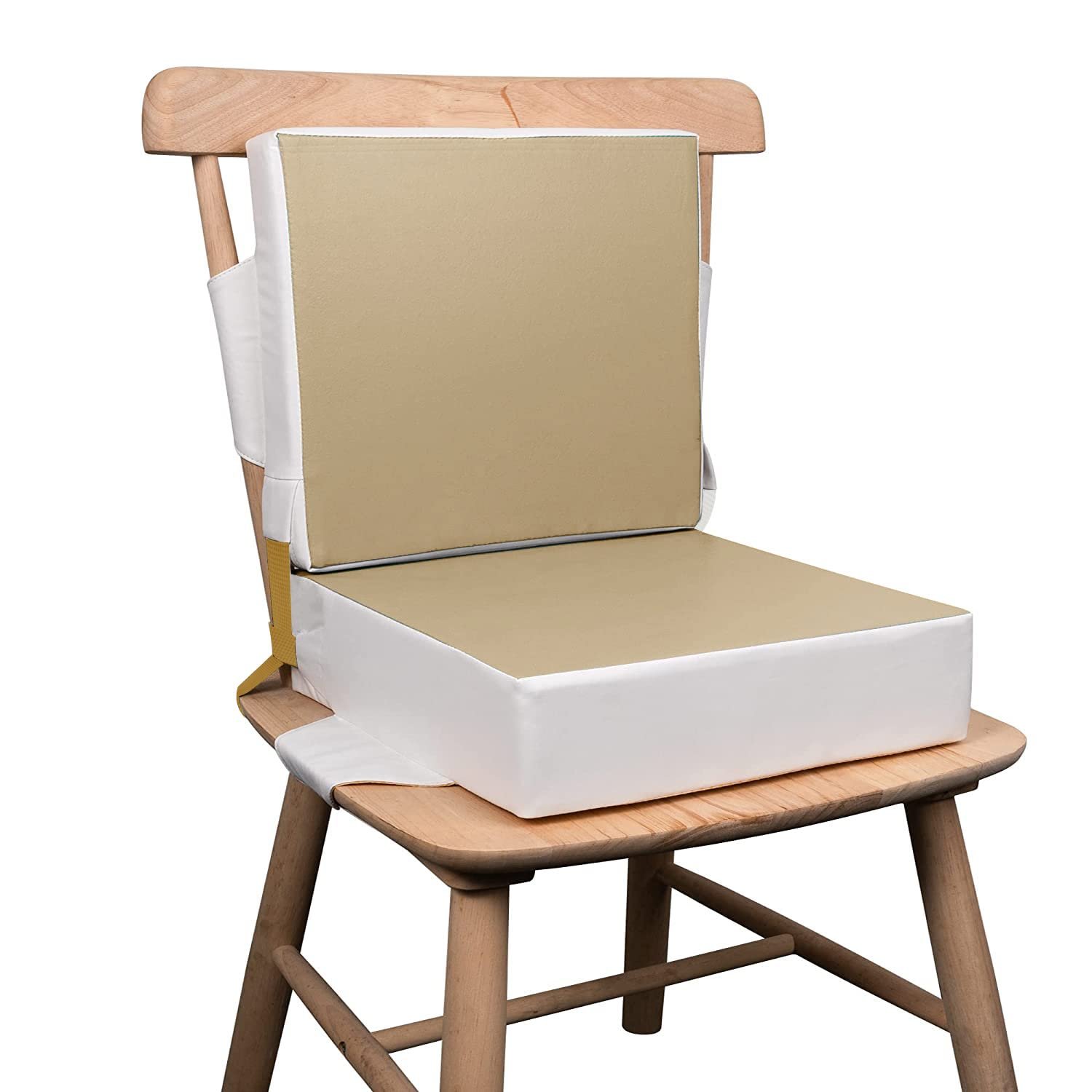 Booster Seat for Kitchen Chair – Toddler Booster Seat for Dining Table – PU Washable Double-Safety Straps with Buckle, Kids Portable Outdoor Booster Seat (Khaki)