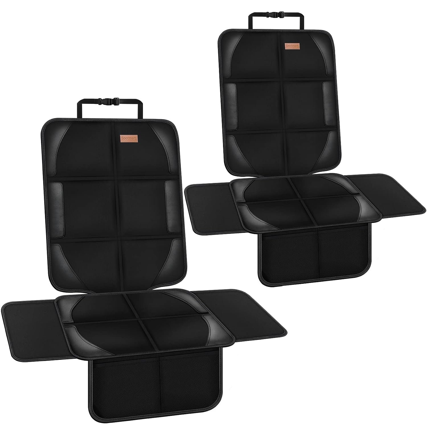 Car Seat Protector Covers for Child Car seat mat, Black 2 Pack | 600D Fabric Waterproof Non Slip Thickest Padding with Storage Pockets Cushion Protectors Large Size Prevent Dirt Scratches