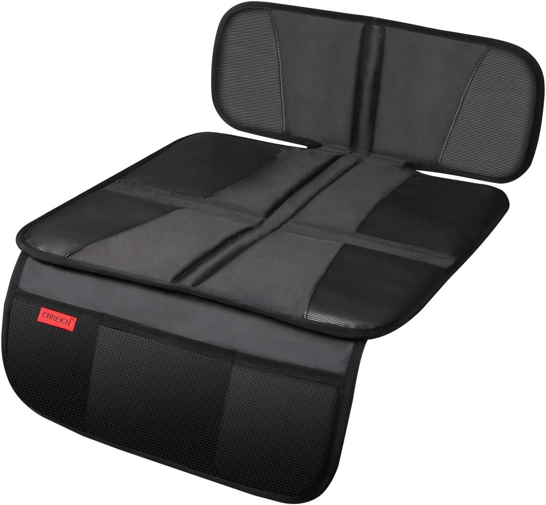 Kaiphy Car Seat Protector – Seat Protection Mat – Thick Padding – Durable, Waterproof Fabric, Leather Reinforced Corners & 3 Pockets for Handy Storage Black
