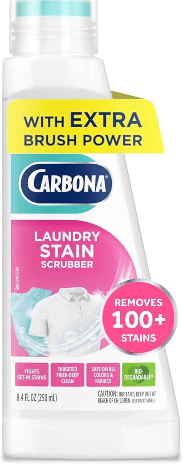 Carbona Laundry Stain Scrubber & Remover (8.4 Fl Oz), Extra-Strength Bio-Enzyme Formula, Brush-Top Applicator for Fiber-Deep Clean, Fast & Easy