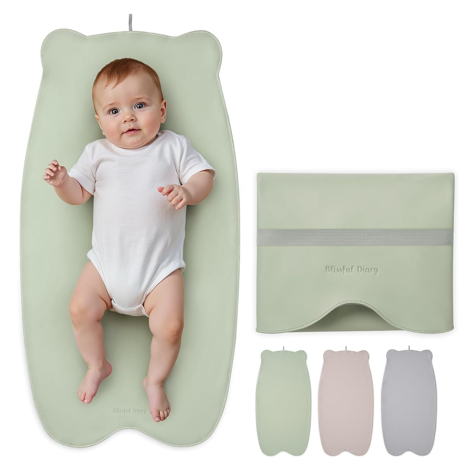 Blissful Diary Vegan Leather Portable Changing Pad, Wipeable & Waterproof Baby Change Mat，Diaper Bag, Travel Essential & Registry Gift, Light Green