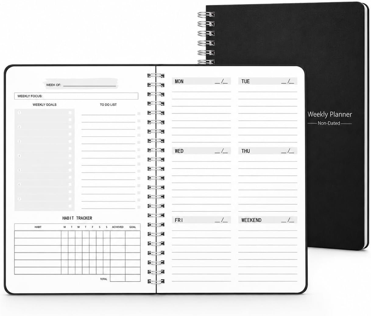 TREES Undated Weekly Planner, Weekly To-Do List, Goal and Habit Tracker | 5.8″ x 8″ Spiral-Bound Organizer for Weekly Goals, Tasks and Habits, Designed for Work, School and Everyday Planning
