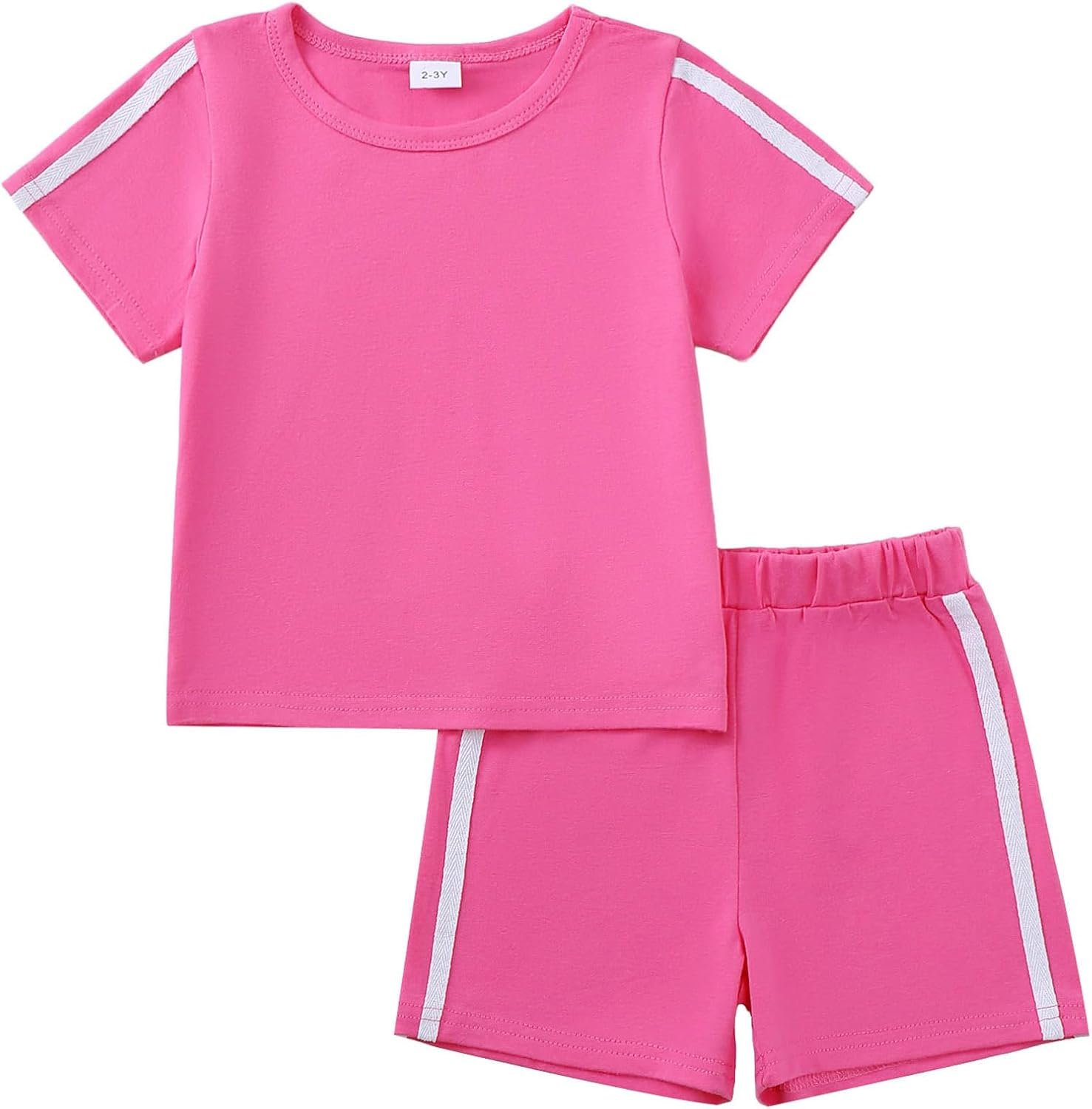 Saeaby Toddler Baby Girl Clothes Short Sleeve Crewneck Tops T Shirts Solid Color Shorts 2 Piece Set Summer Outfits