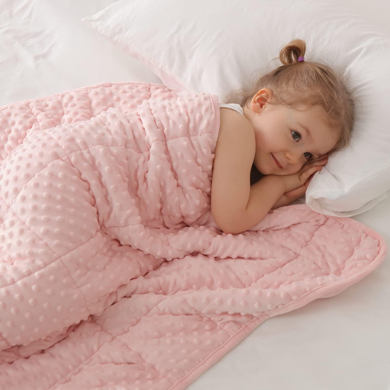 Huloo Sleep Kids Weighted Blanket Twin 7lbs (41″×60″,Pink) Breathable Soft Minky Weighted Throw Blanket for All Season,Heavy Blanket with Premium Glass Beads