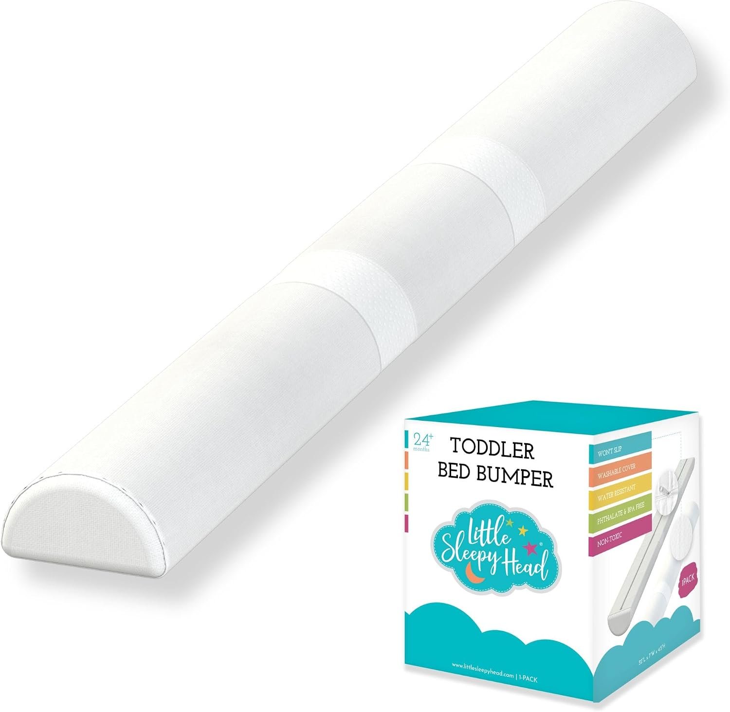 Toddler Bed Bumper Guard – Soft Foam Safety Bed Rail for Toddlers with Non-Slip Cover – Child Sleep Barrier for Twin, Full, Queen & King Mattress – Washable Kids Protection for Home or RV (1 Pack)