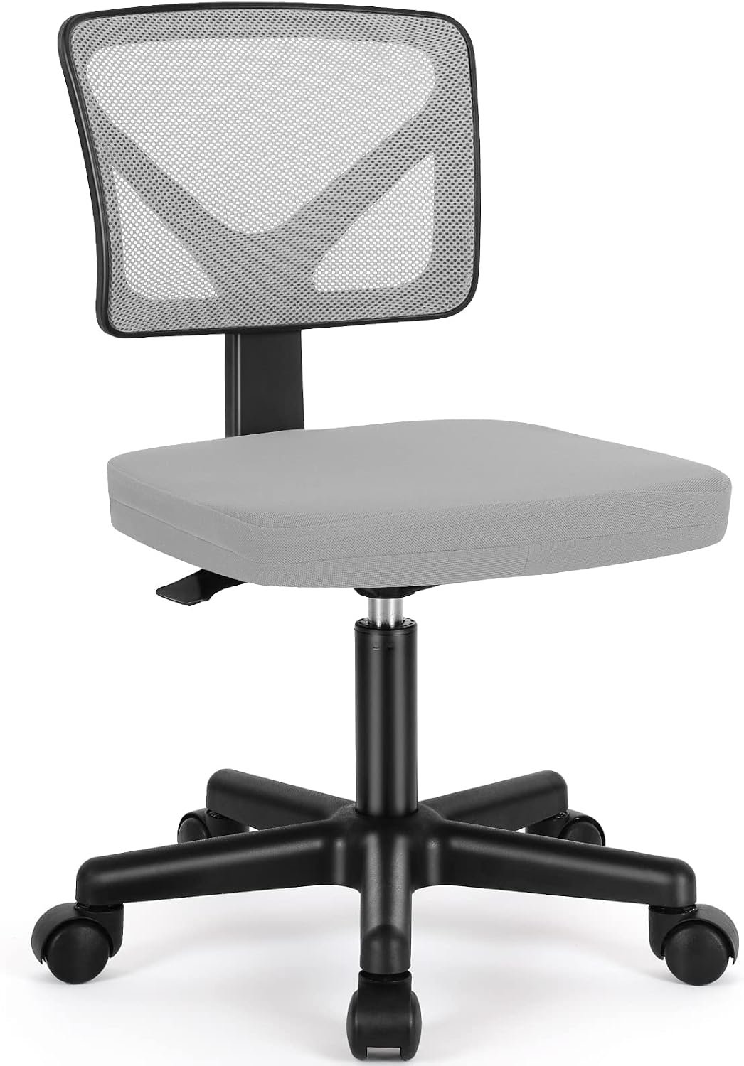 Sweetcrispy Small Desk Chair, Ergonomic Low-Back Mesh Rolling Work Swivel Chairs with Wheels, Armless Comfortable Seat Lumbar Support for Home, Bedroom, Study, Student, Adults, Grey