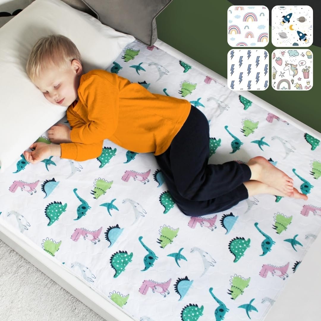 Hygge Sheets® Potty Training Pee Pads for Kids, Toddlers – 100% Waterproof, Non Slip Bed Wetting Pad for Twin Beds – Washable, Reusable Mattress & Sheet Protector – Dinosaur