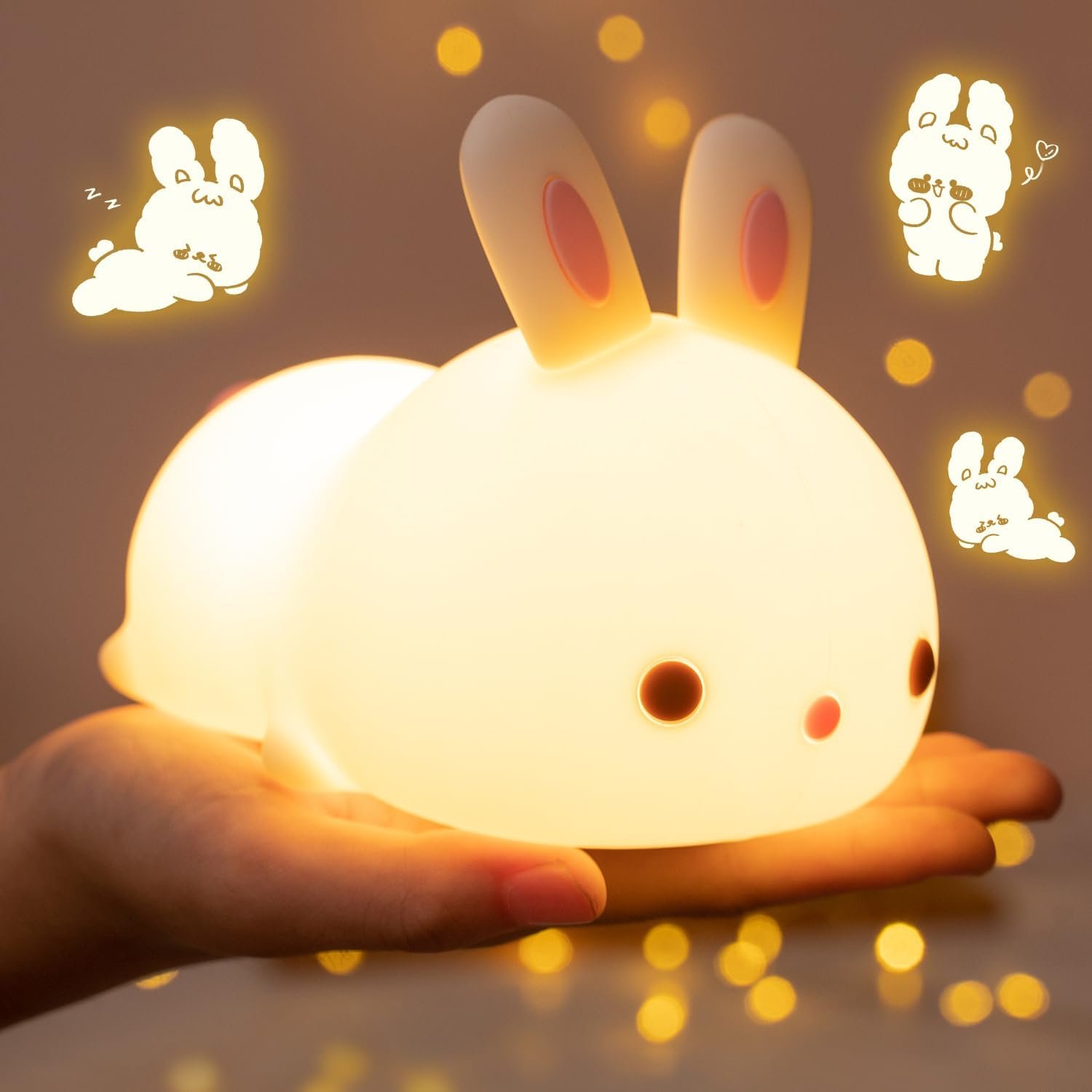 One Fire Night Light for Kids Bunny Toys, 16 Colors Squishy Bunny Lamp, Soft Silicone Bunnies Stuff,1200mah Dimmable Bunnies Cute Lamp Baby Night Light,Kawaii Room Decor Birthday Gifts for Kids Girls