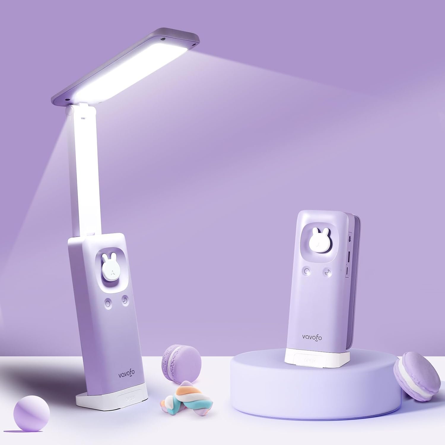 VAVOFO Cute Bunny Desk Lamp, Foldable LED Rechargeable Table Light, Eye-Caring Reading Lamp, 3 Color Modes & Dimmable, for Kids Girls Bedroom Study Dorm Room（Purple）