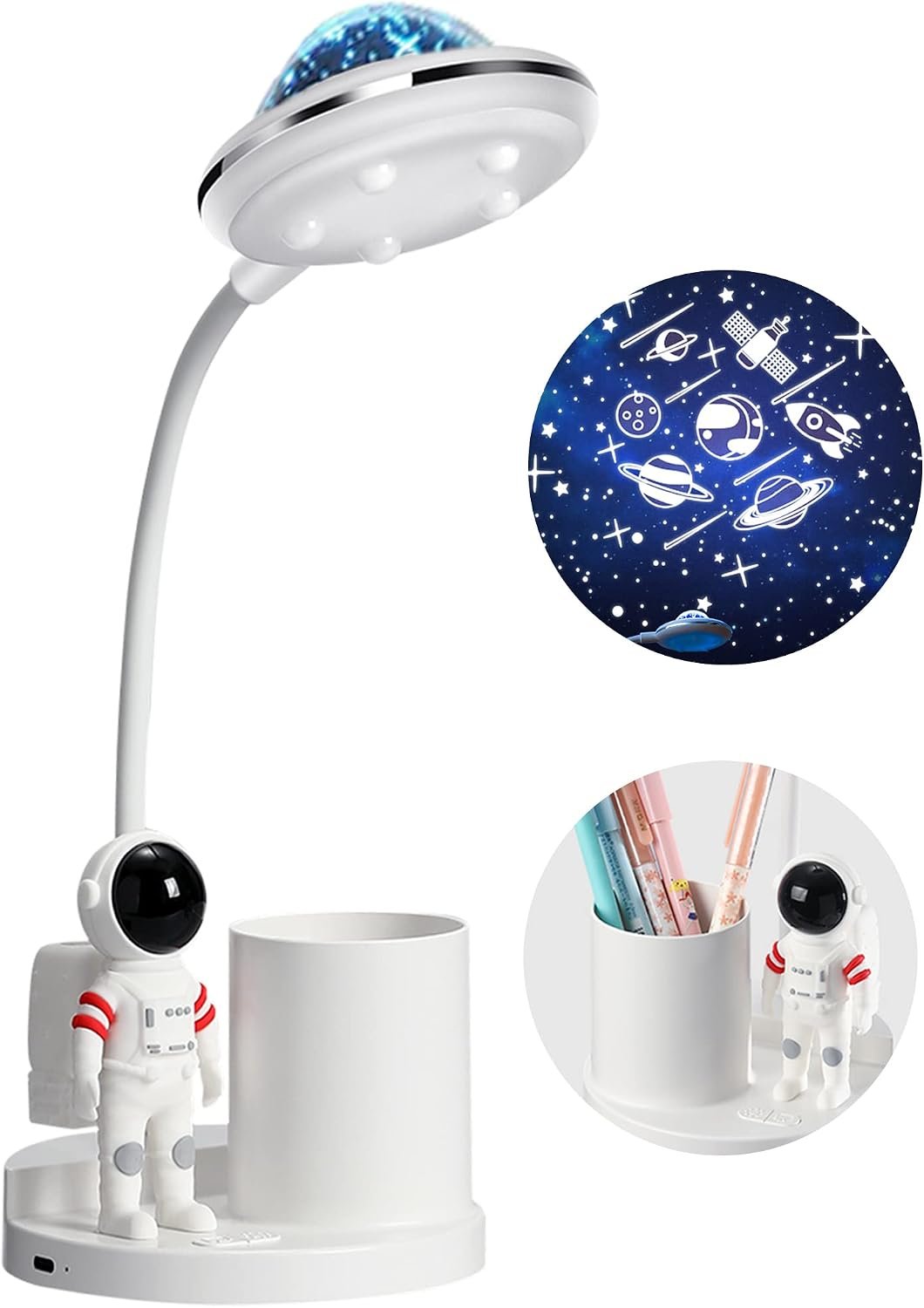 Astronaut Desk Lamp, Space Projector Galaxy Night Light, Kids Study Lamp | Touch Control Dimmable, Eye-Care Reading Light, with Pen Holder, Space-Themed Decor, Versatile Gifts for Boys Girls