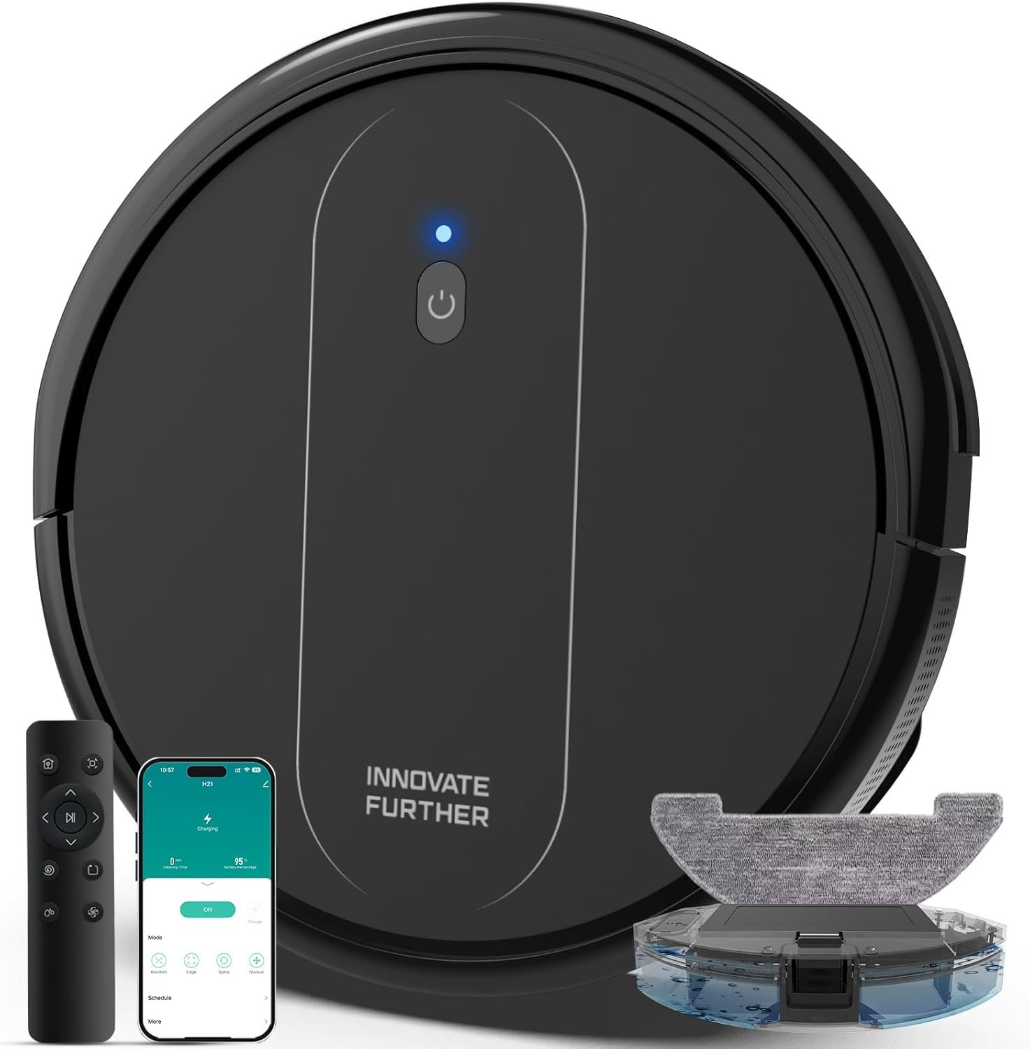 Robot Vacuum and Mop Combo: 5000Pa 3-in-1 Robotic Vacuum with Intelligent Navigation, Alexa＆APP Control, Self-Charging Robot Vacuum Cleaner for Pet Hair, Hard Floors & Carpets, Quiet and Slim, Black