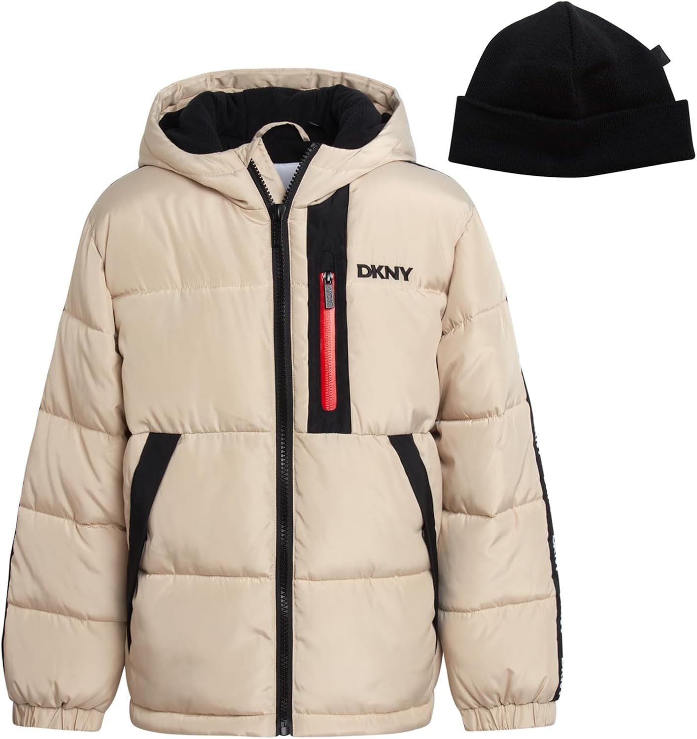 DKNY Boys Winter Jacket,Heavyweight Fleece Lined Puffer,Quilted Coat, Hat | Soft Polar Fleece Lined Warmth, Water Resistant, Quilted Puffer Fabric, Zip Front and Pockets, Soft Hood, Cold Weather Ready