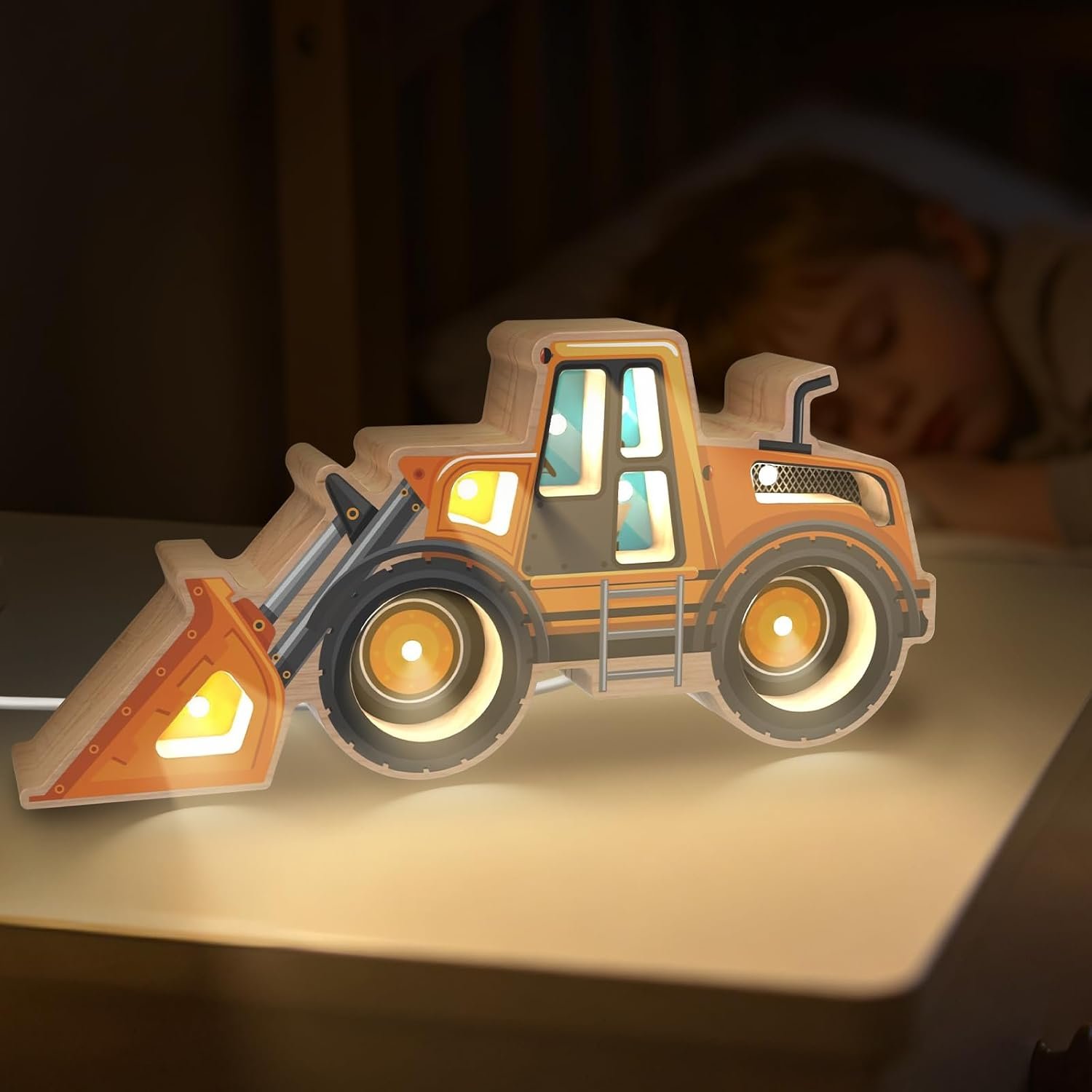 Wooden Loader Truck Dimmable LED Night Light for Kids | USB Powered, 5 Brightness Levels, Toddler Bedroom Decor, Birthday Gift for Boys And Girls Ages 3-5